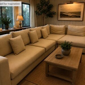 Beige L-Shape Lounge Suite with Scatter Cushions