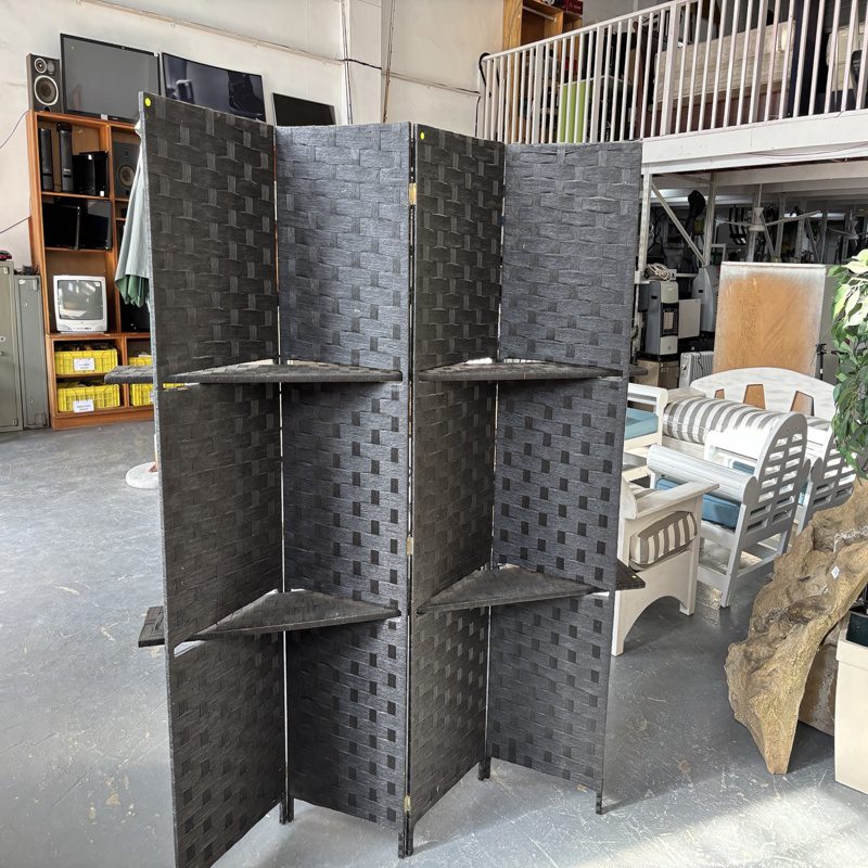 Black 4-Panel Room Divider with Display Shelves - Image 5