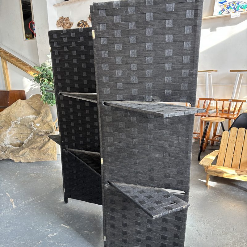 Black 4-Panel Room Divider with Display Shelves - Image 2