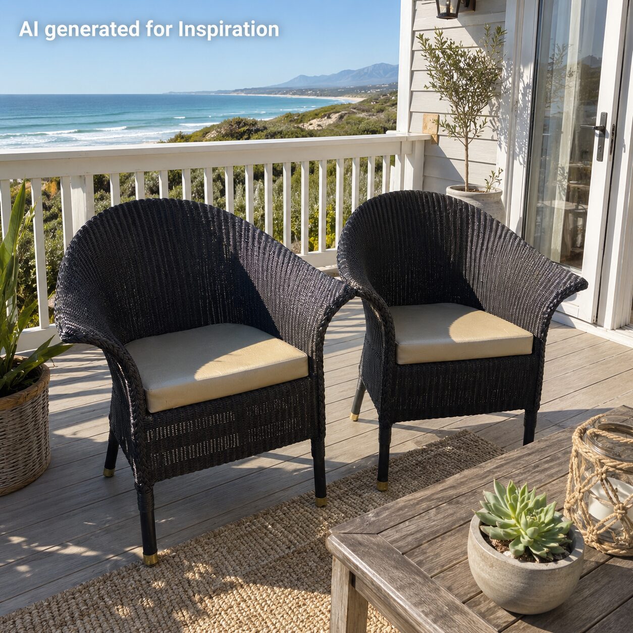 Pair of Black Wicker Tub Chairs with Cushions