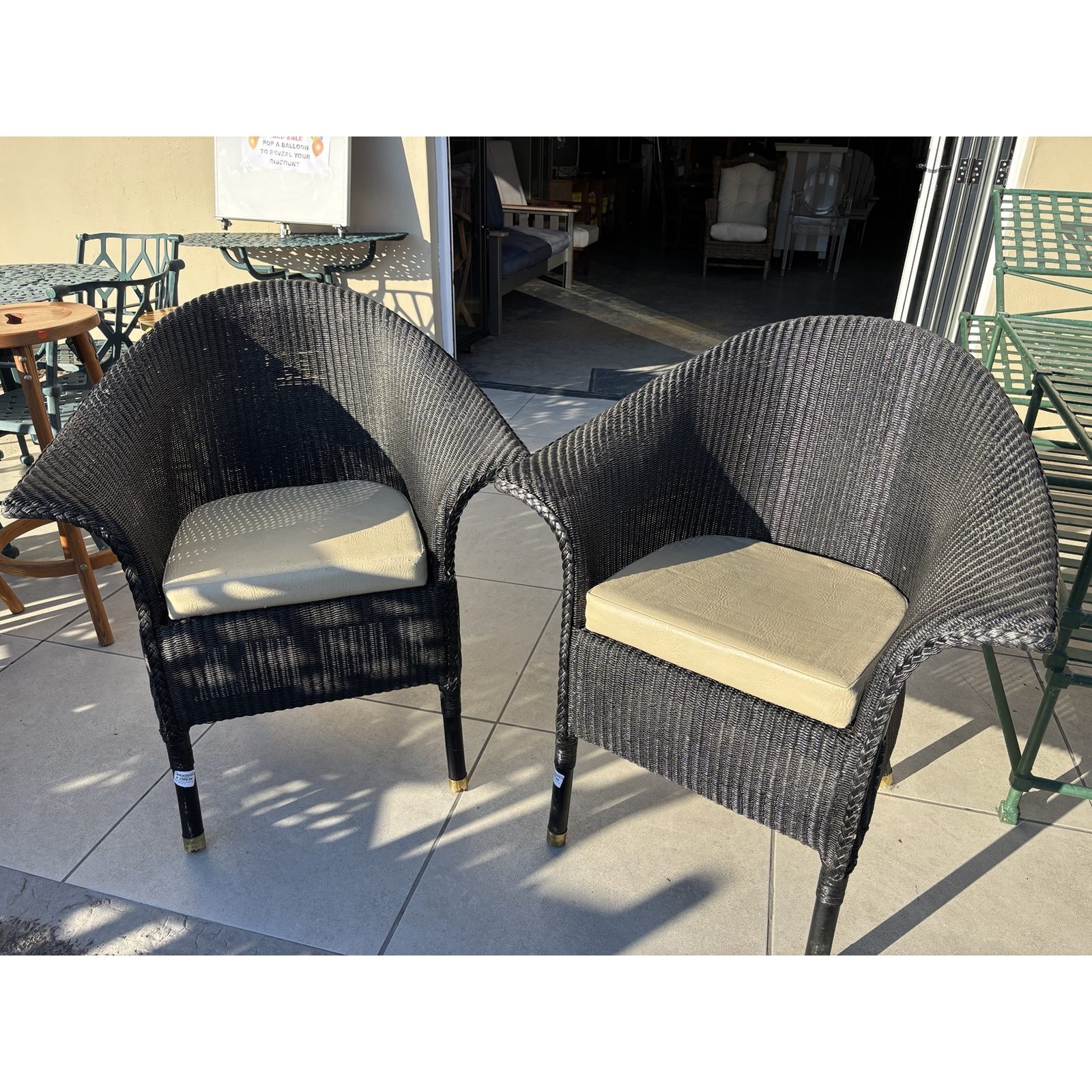 Pair of Black Wicker Tub Chairs with Cushions - Image 6