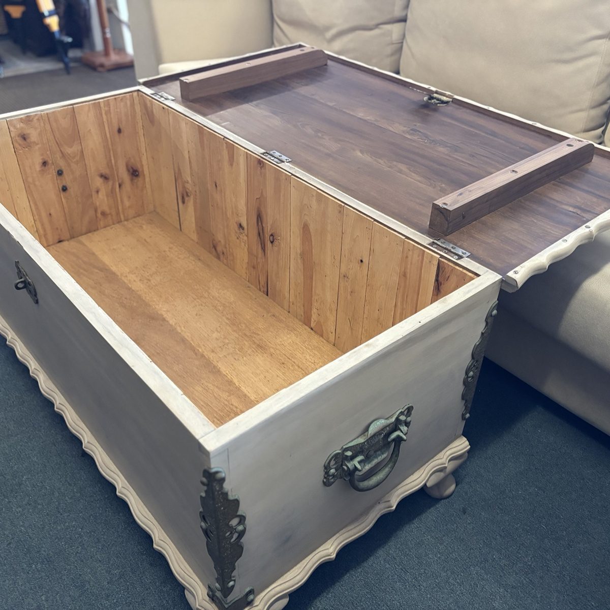 Vintage Painted Blanket Chest with Ornate Metal Hardware - Image 3