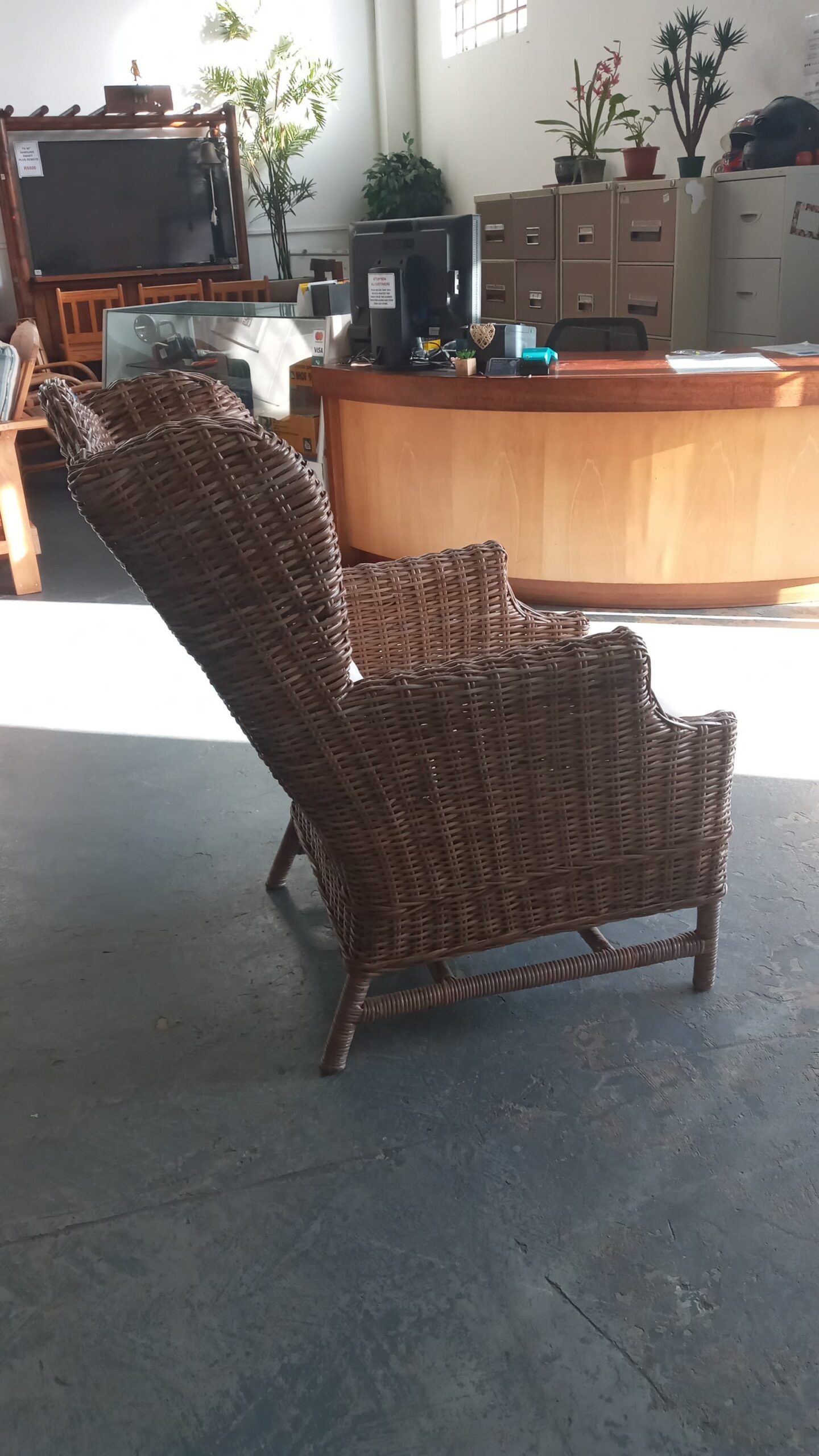 Handwoven Wicker Wingback Armchair with Cushions - Image 3