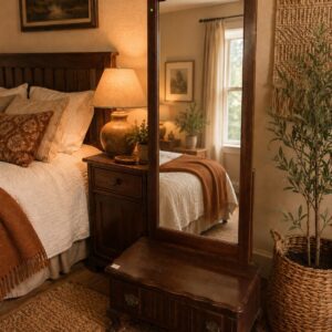 Vintage Cheval Mirror with Storage Drawer