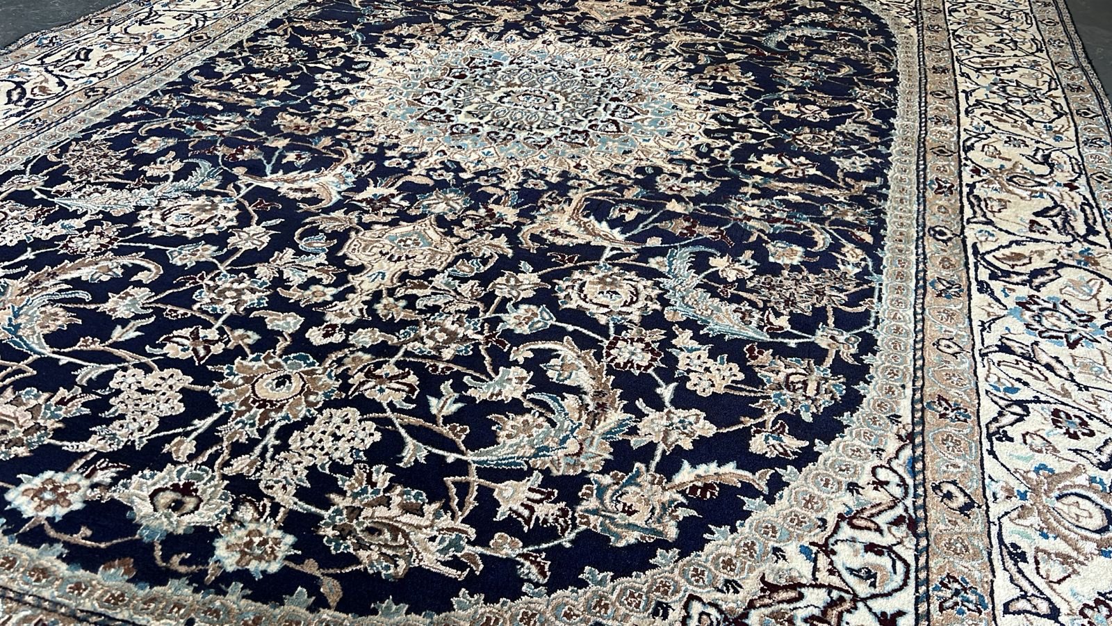Hand-Knotted Persian Nain Rug – Navy Medallion Design - Image 6