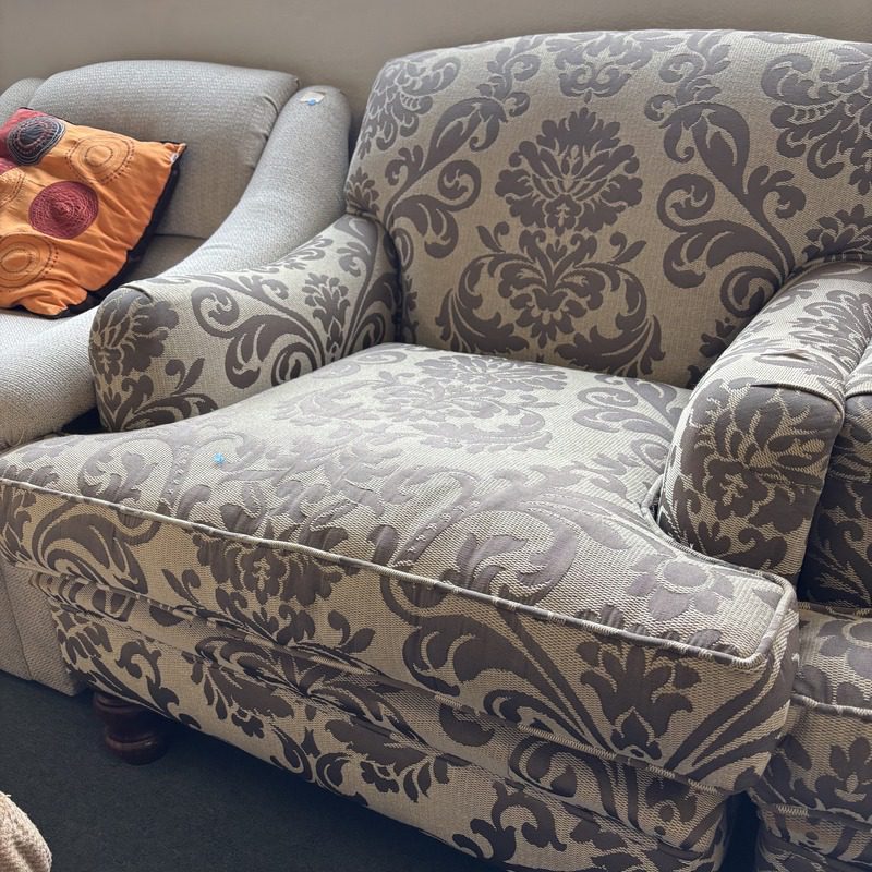 Pair of Grey Damask Upholstered Armchairs - Image 3