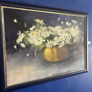 Daisies in Golden Vase by J Ackermann Framed Oil Painting