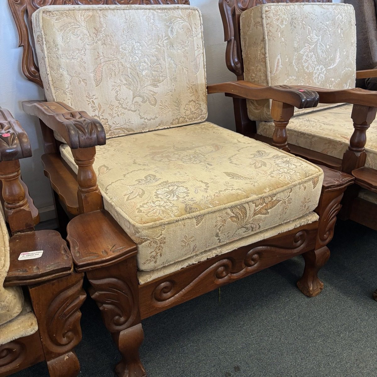 Ornately Carved Solid Wood Lounge Suite (3 piece) - Image 9
