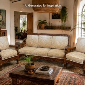 Ornately Carved Solid Wood Lounge Suite (3 piece)