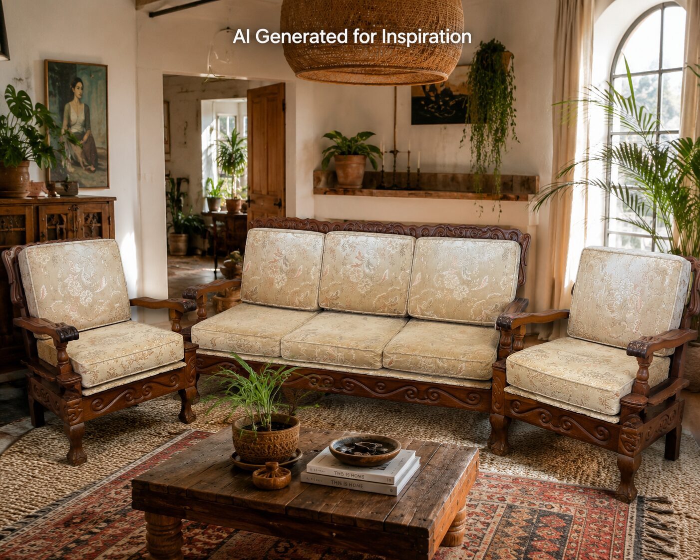 Ornately Carved Solid Wood Lounge Suite (3 piece)