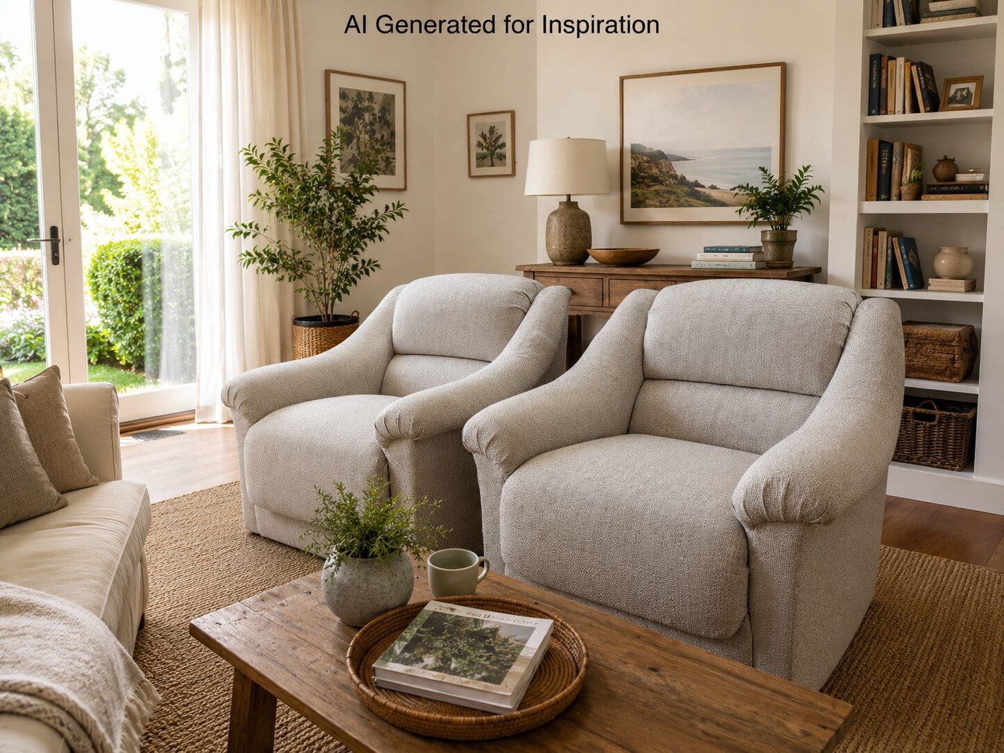 Pair of Light Beige Upholstered Armchairs