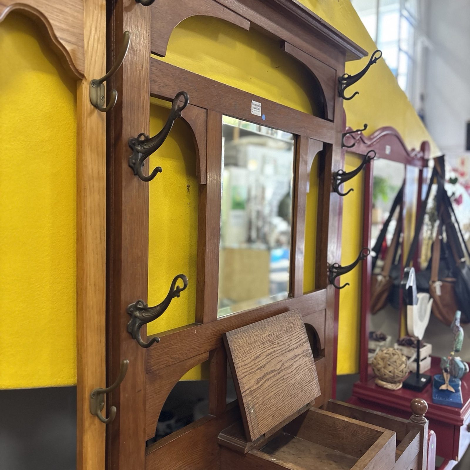 Oak Arts & Crafts Hall Stand with Mirror and Umbrella Tray - Image 8