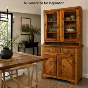 Oregon Pine Display Cabinet with Glass Doors