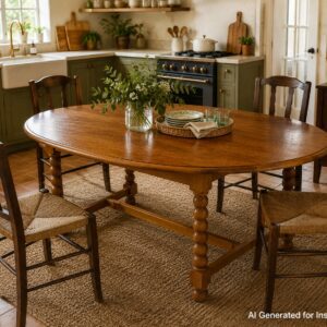Solid Teak Oval Dining Table with Turned Legs