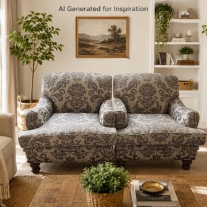 Pair of Grey Damask Upholstered Armchairs