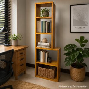Practical 5-tier solid pine bookshelf