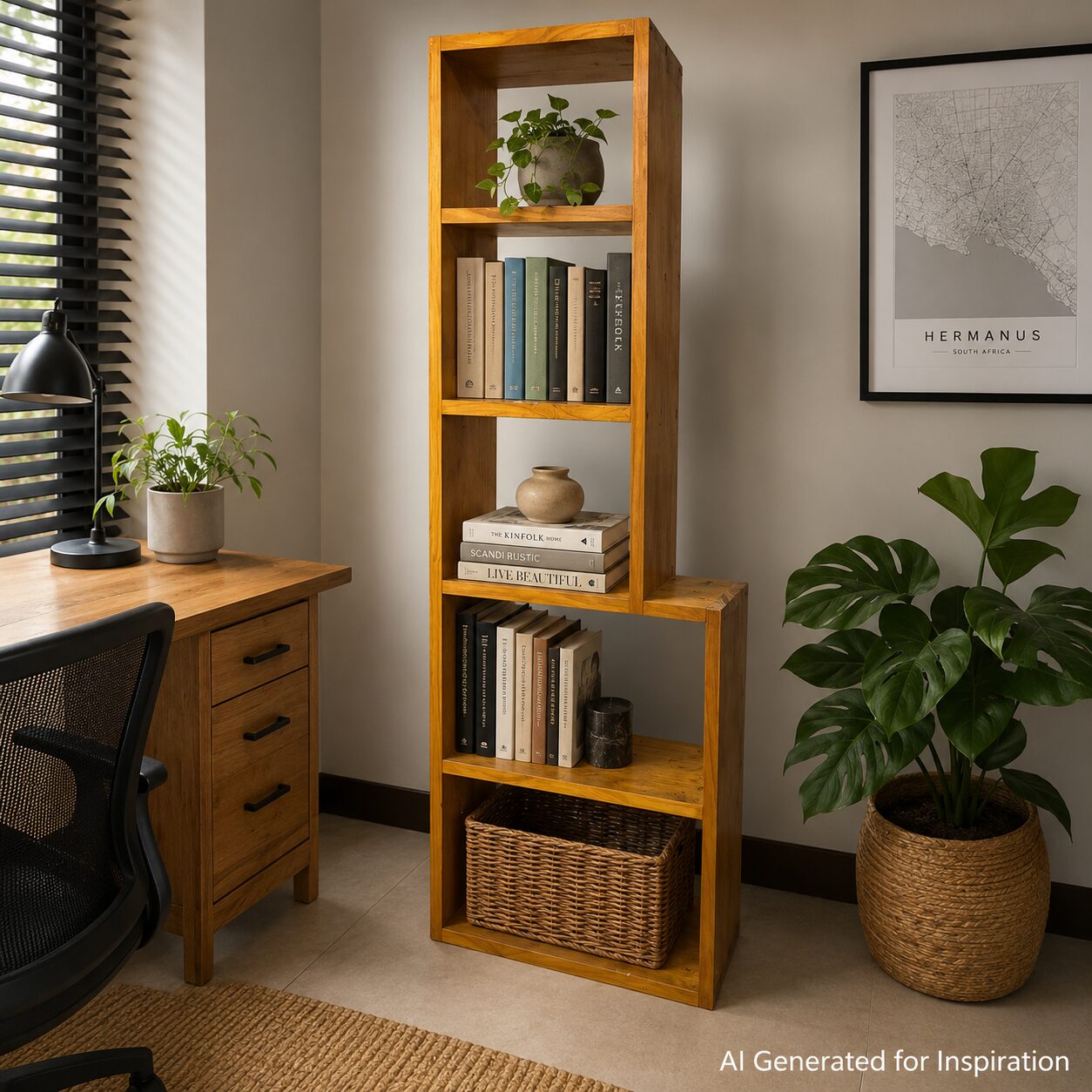 Practical 5-tier solid pine bookshelf