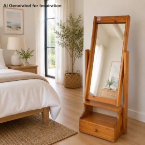 Solid Pine Cheval Mirror with Drawer Storage