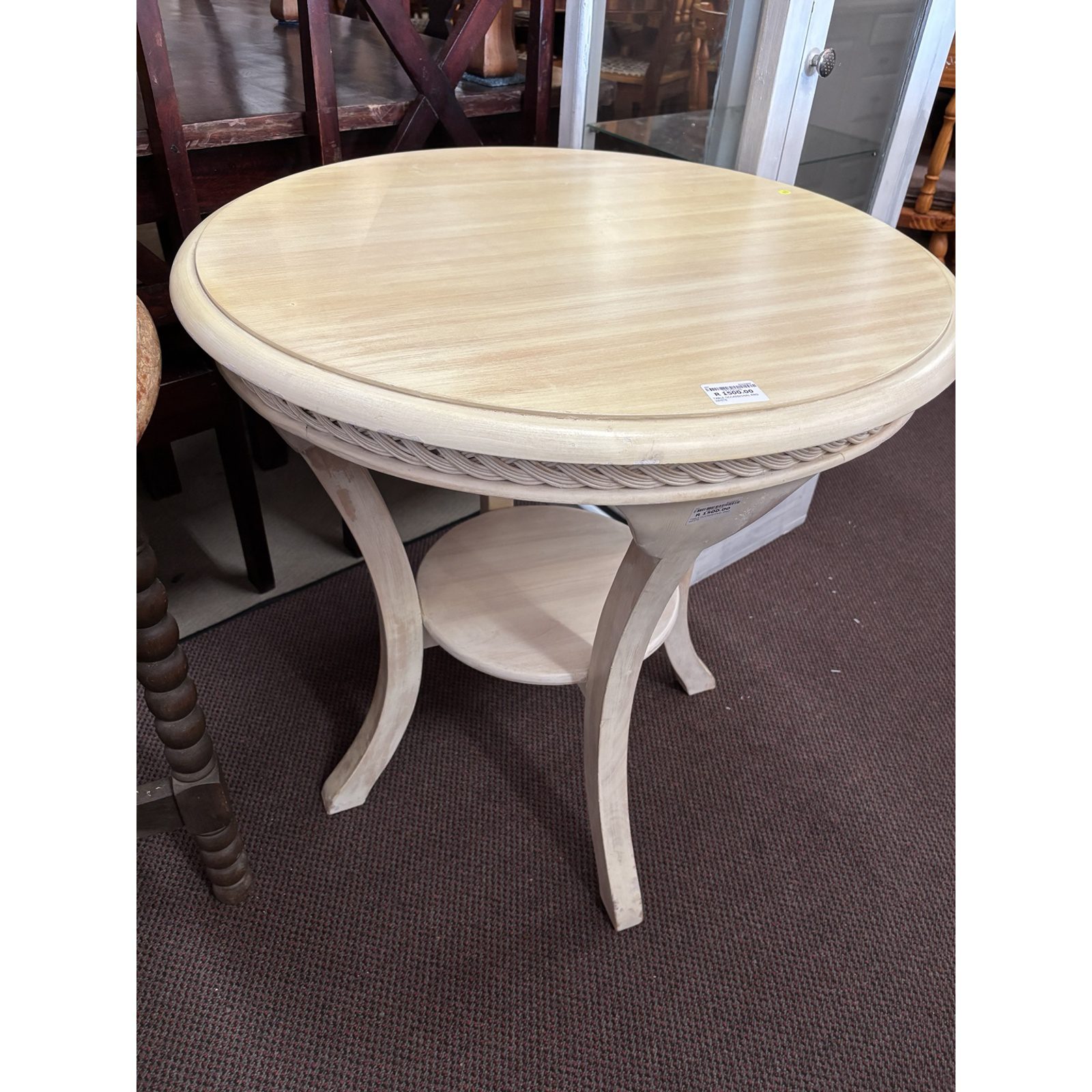 Round Washed White Occasional Table with Display Shelf - Image 3