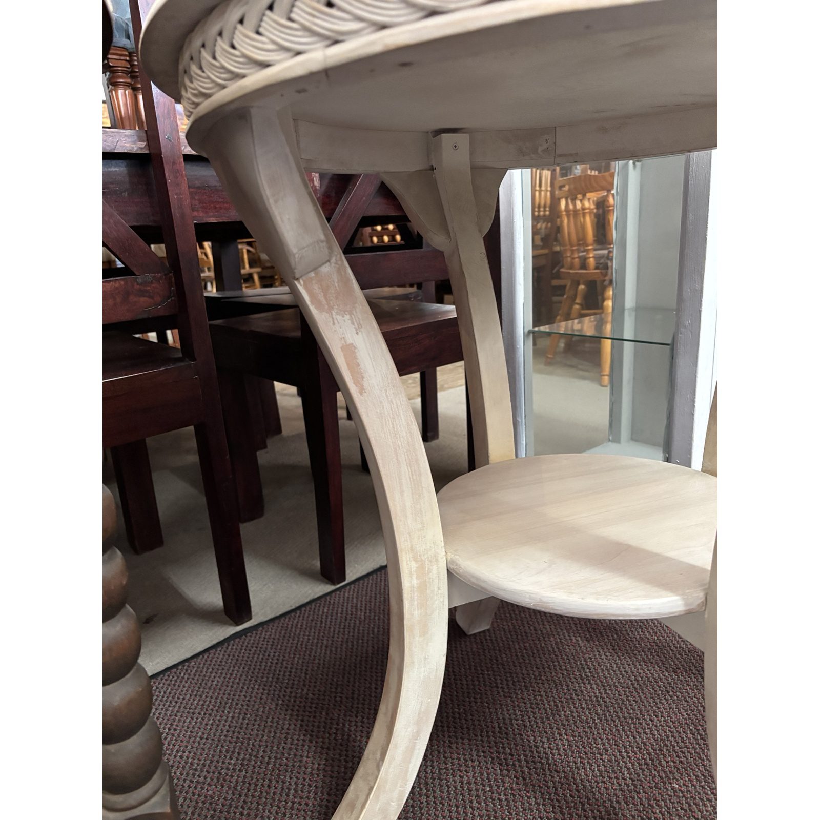 Round Washed White Occasional Table with Display Shelf - Image 2