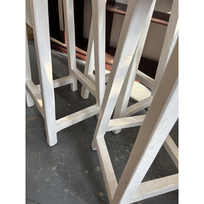 Rustic Pine & White Painted Bar Stools (Set of 3) - Image 4