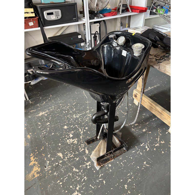 Black Salon Wash Basin on Stand with Fittings - Image 3