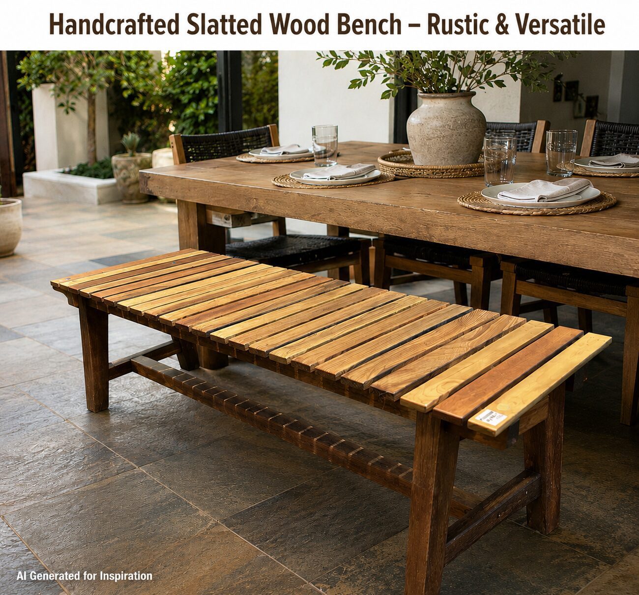 Handcrafted Slatted Timber Bench