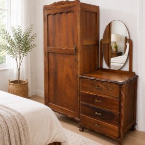 Solid Wood Wardrobe with Dressing Table & Mirror
