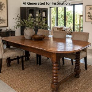 Solid Teak Oval Dining Table with Turned Legs