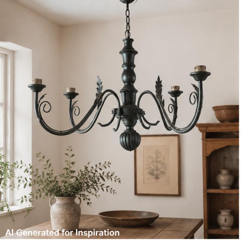 Vintage Style 6-Arm Wrought Iron Chandelier