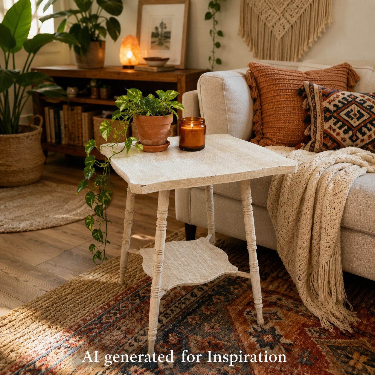 Vintage White Occasional Side Table with Shelf