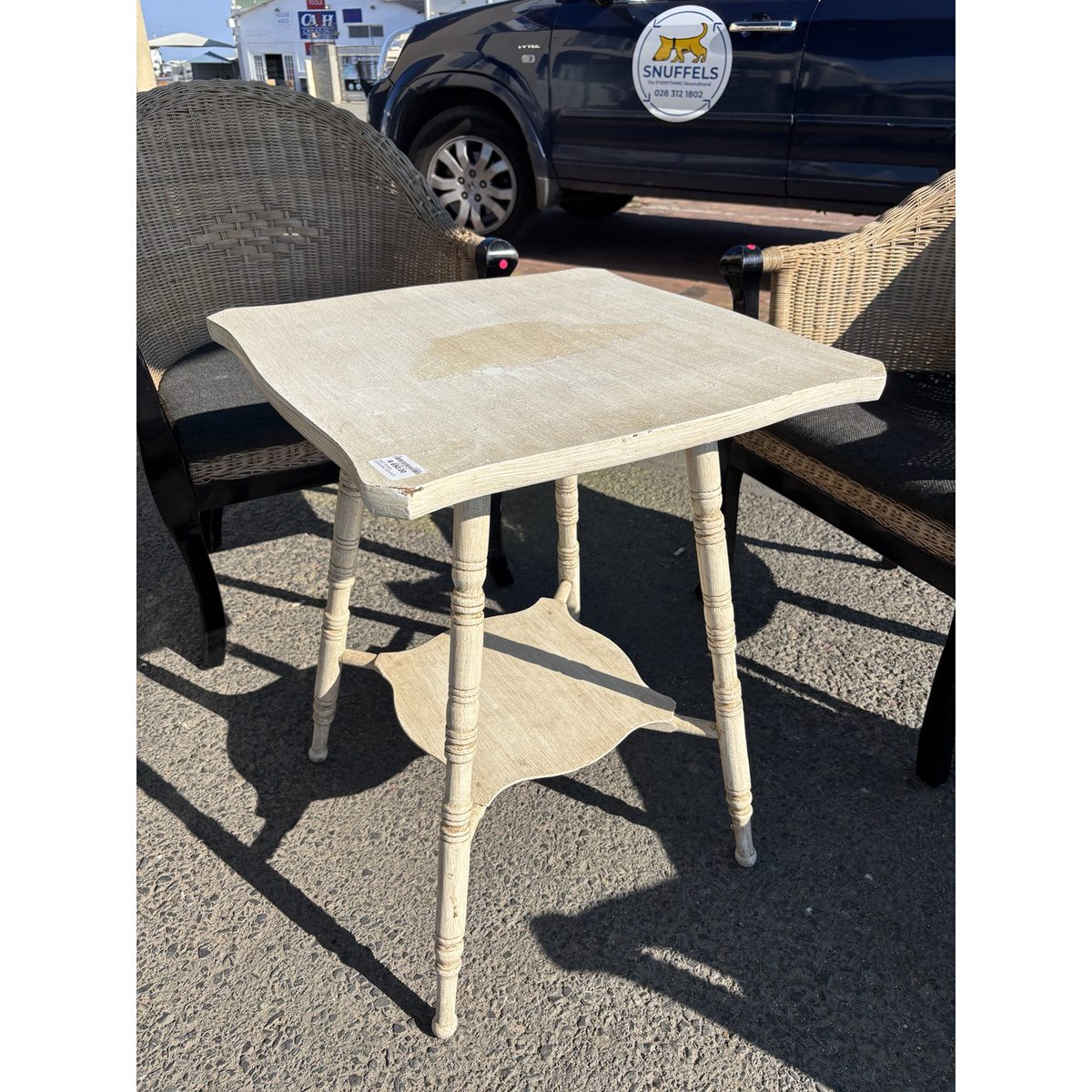 Vintage White Occasional Side Table with Shelf - Image 4