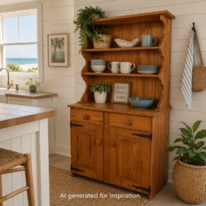 Rustic Pine Welsh Dresser with Shelves and Cupboard