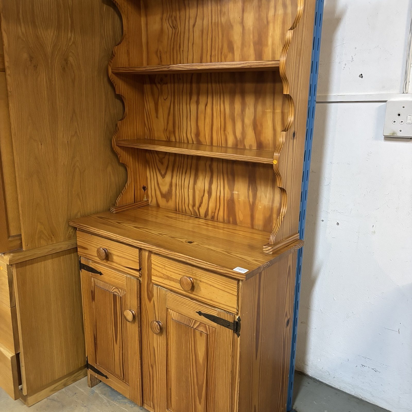Rustic Pine Welsh Dresser with Shelves and Cupboard - Image 6