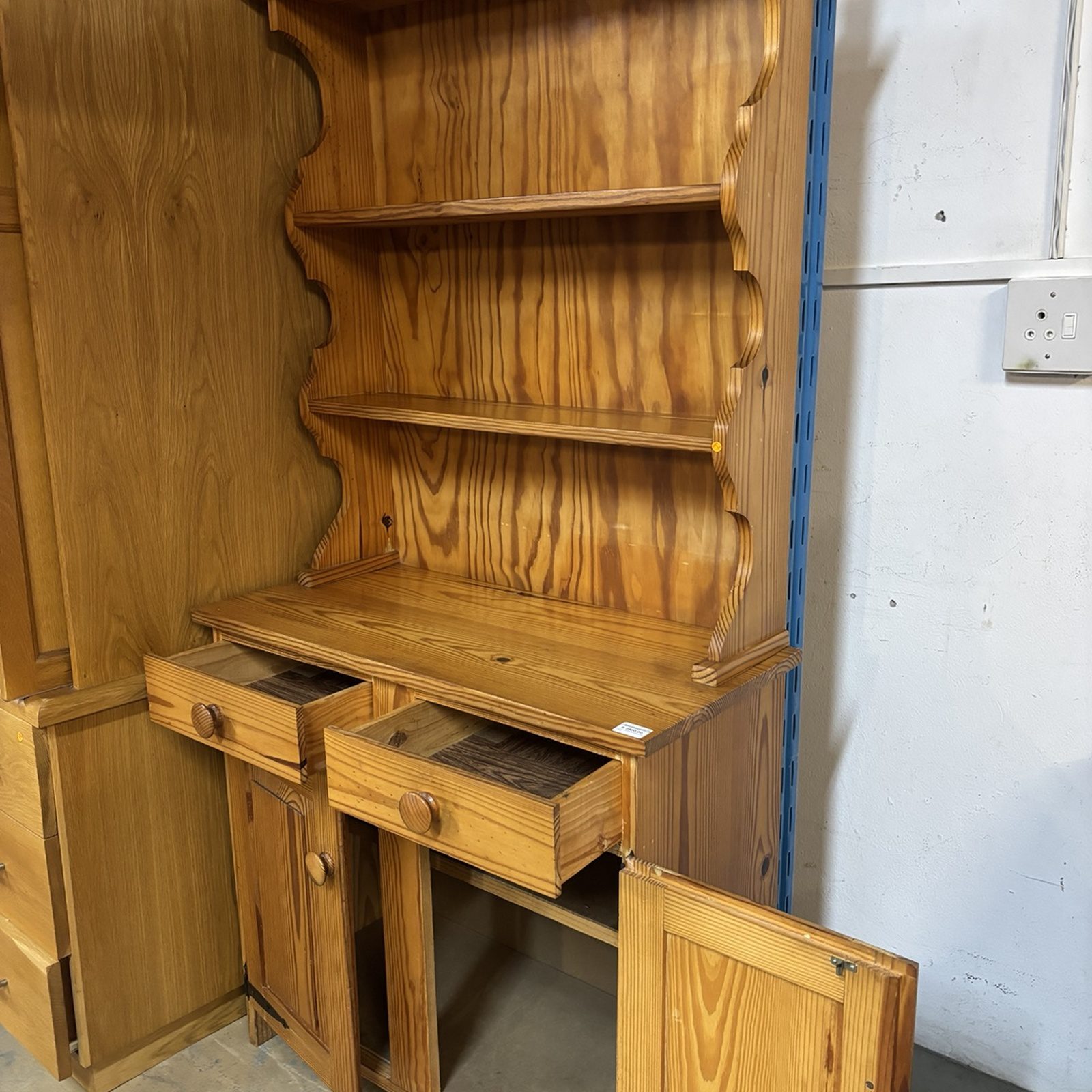 Rustic Pine Welsh Dresser with Shelves and Cupboard - Image 3