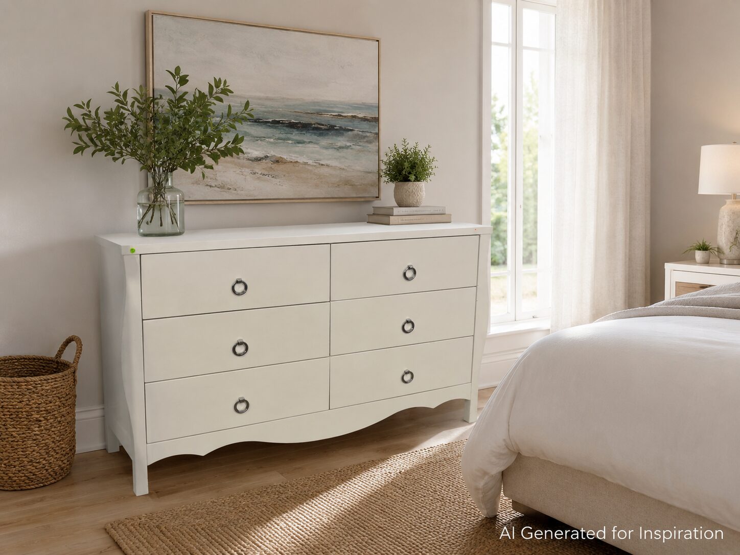 White High-Gloss 6 Drawer Chest with Ring Pull Handles