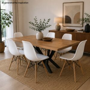 Set of 6 White Café Dining Chairs with Timber Legs