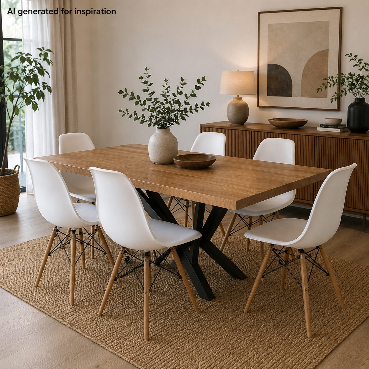 Set of 6 White Café Dining Chairs with Timber Legs