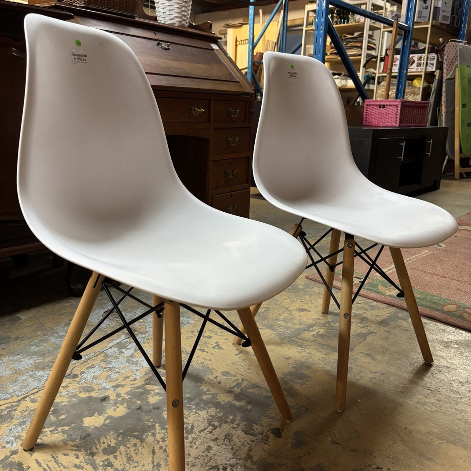 Set of 6 White Café Dining Chairs with Timber Legs - Image 4