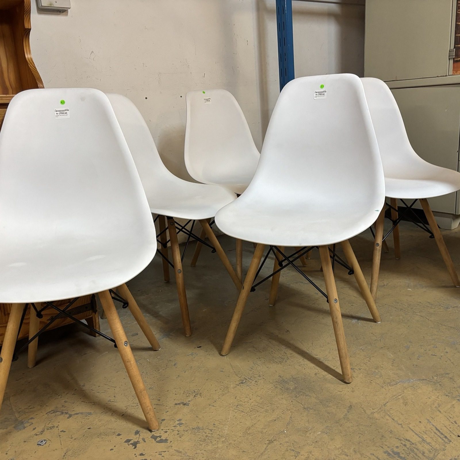 Set of 6 White Café Dining Chairs with Timber Legs - Image 3