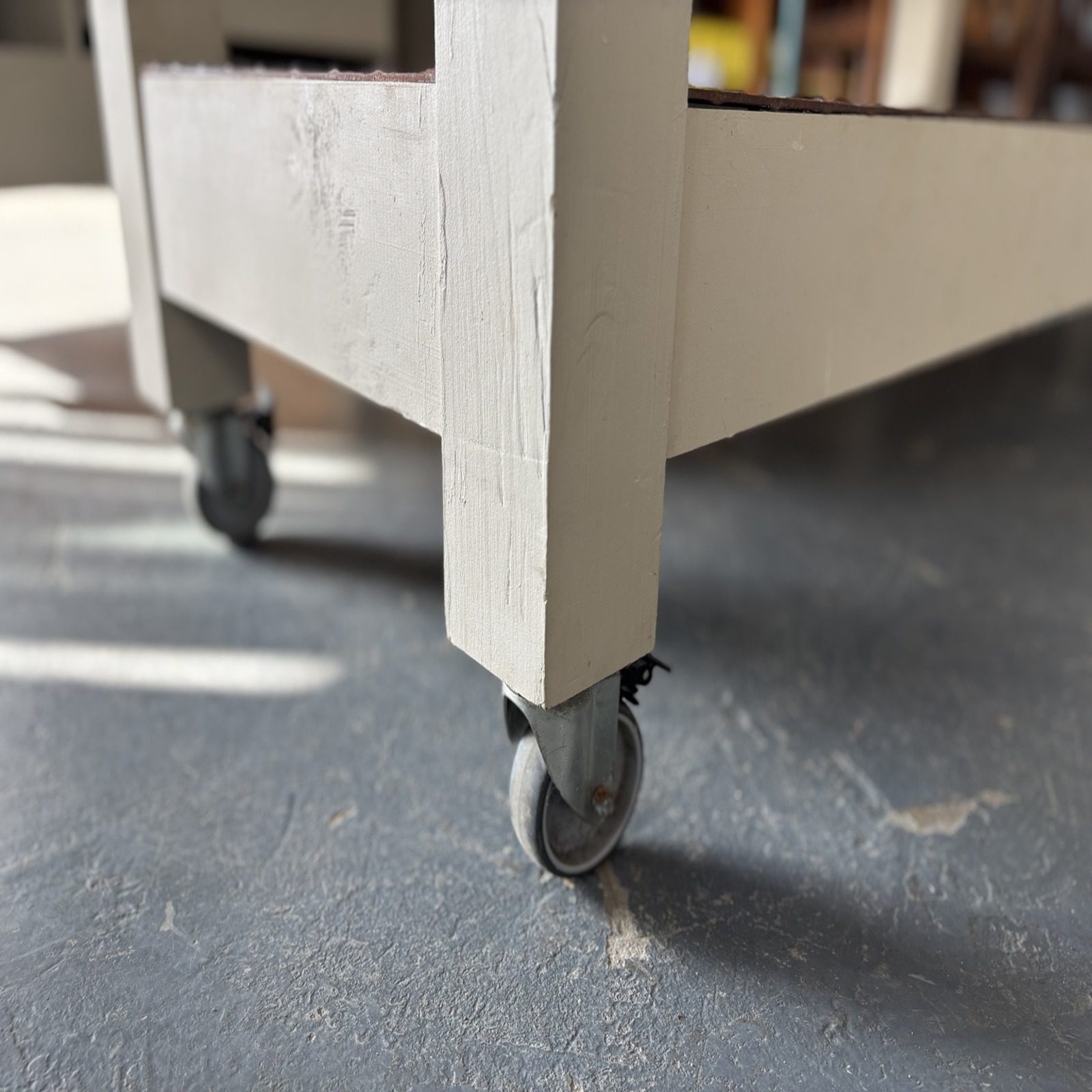 Large Taupe/White Counter Work Table on Castors - Image 6