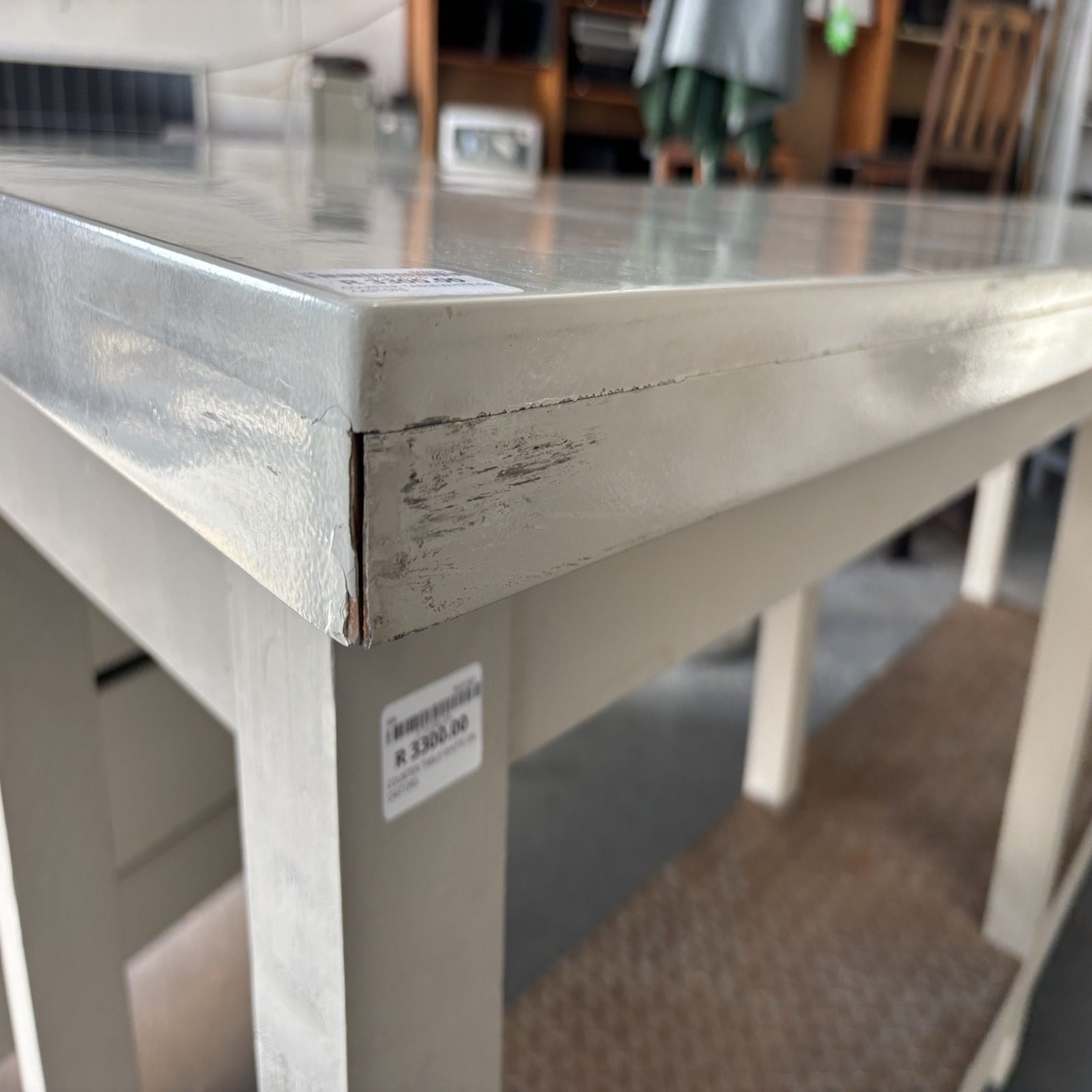 Large Taupe/White Counter Work Table on Castors - Image 5