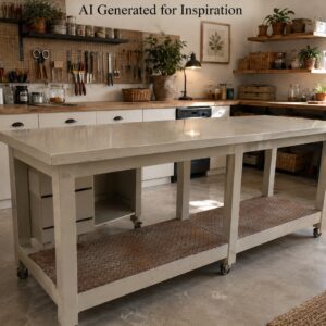 Large Taupe/White Counter Work Table on Castors