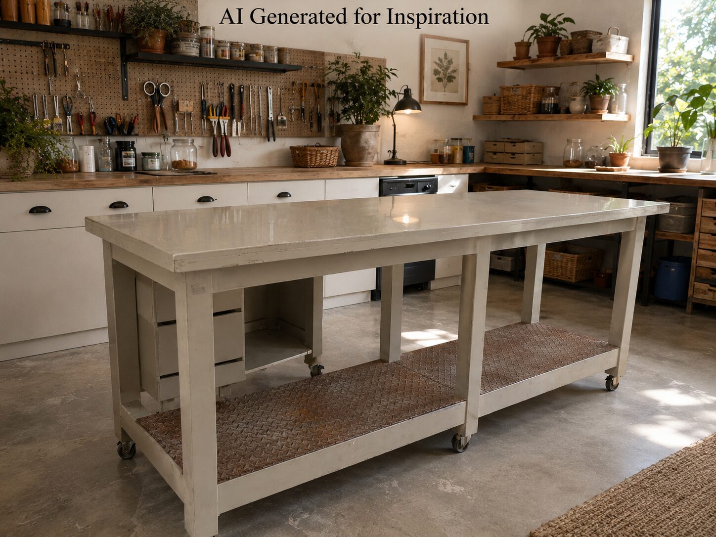 Large Taupe/White Counter Work Table on Castors