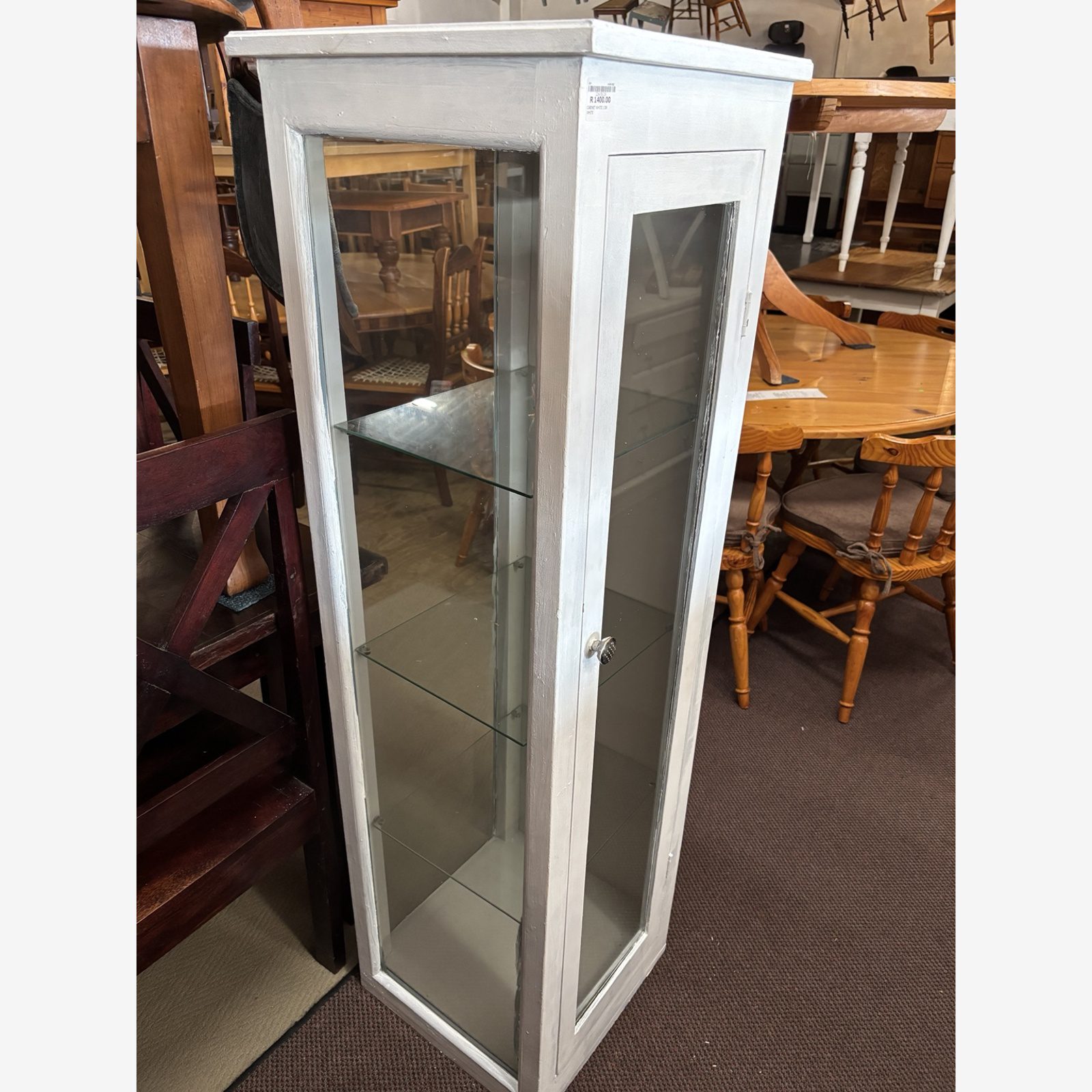 White Glazed Display Cabinet with Glass Shelves - Image 3