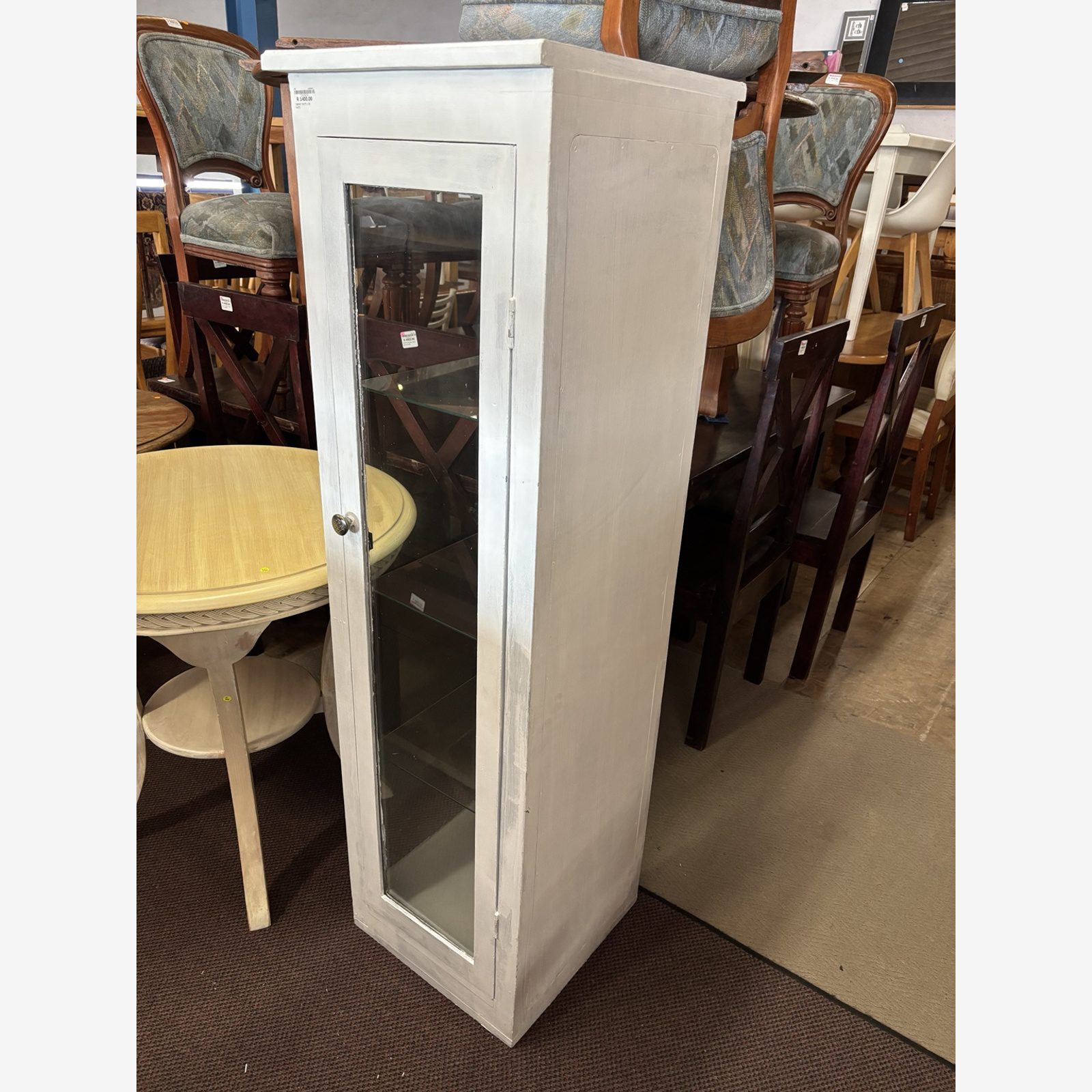 White Glazed Display Cabinet with Glass Shelves - Image 2