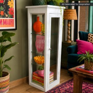 White Glazed Display Cabinet with Glass Shelves