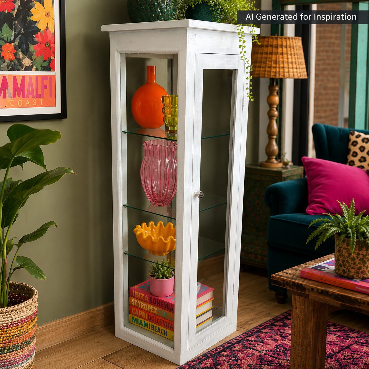 White Glazed Display Cabinet with Glass Shelves