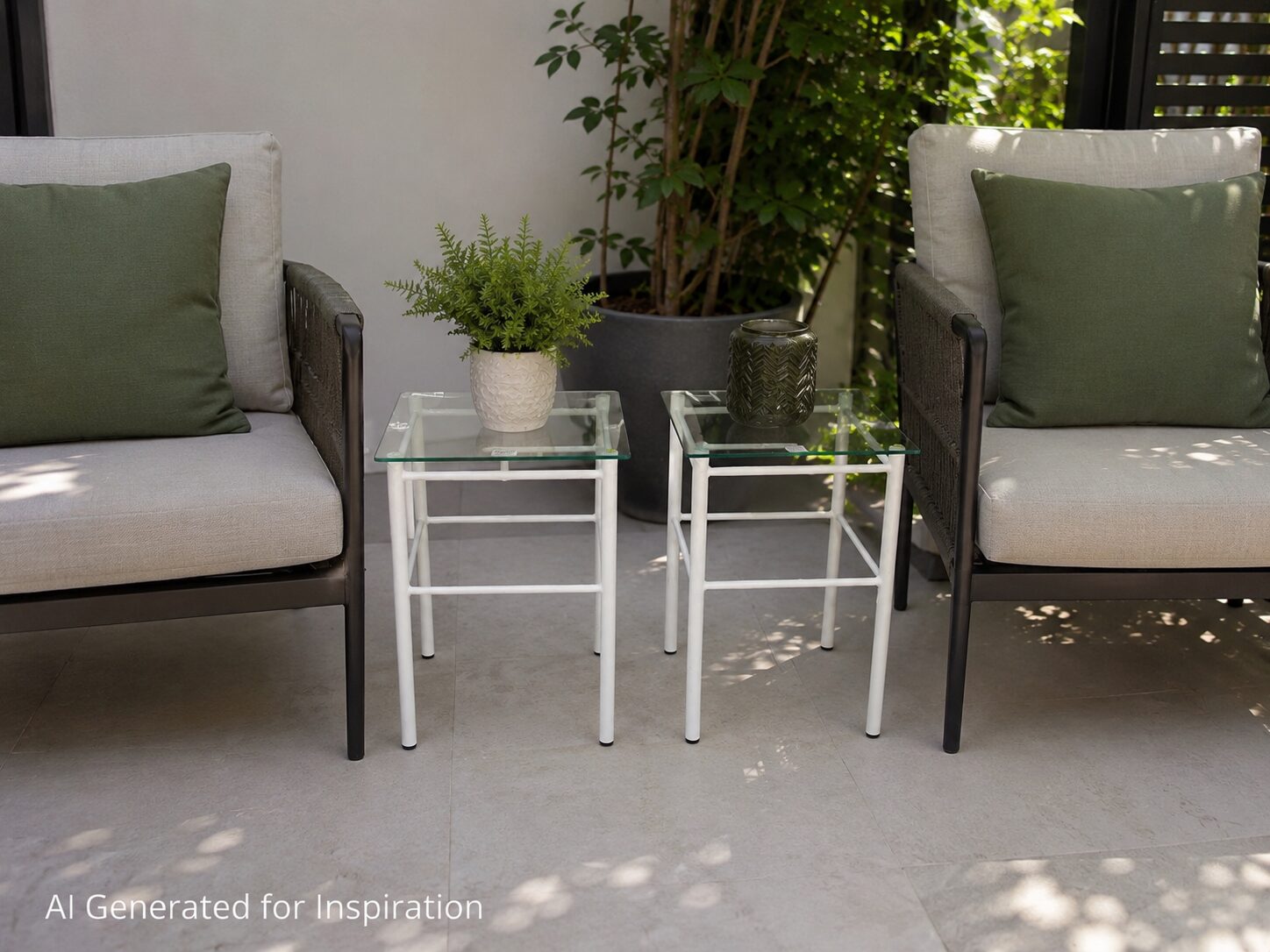 Pair of White Metal & Glass Square Side Tables