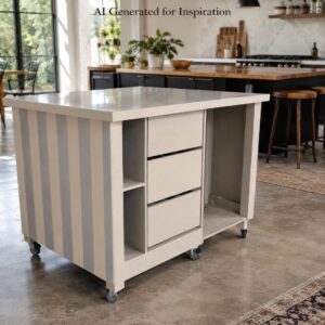 Mobile Taupe/White Kitchen Island with 3 Drawers & Castors